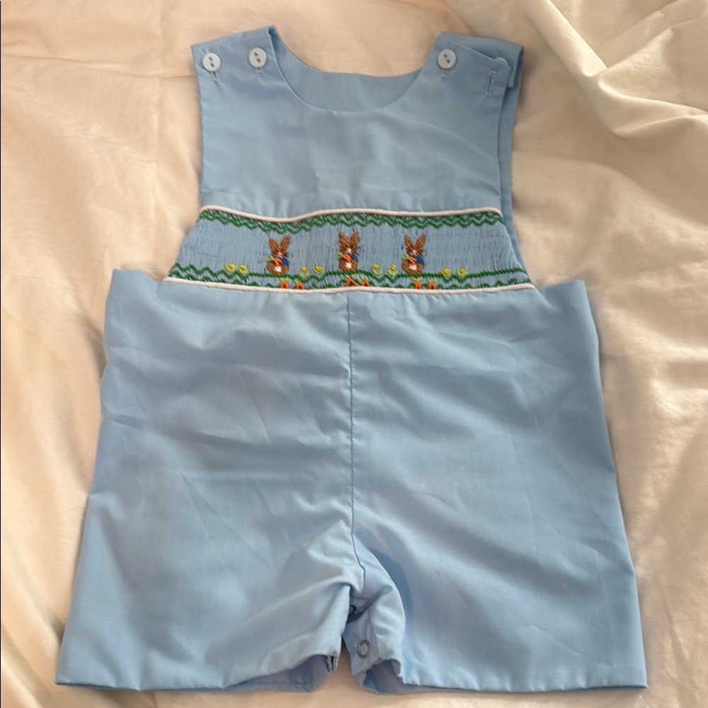 Boutique smocked blue bunny Jon Jon Blue Kids